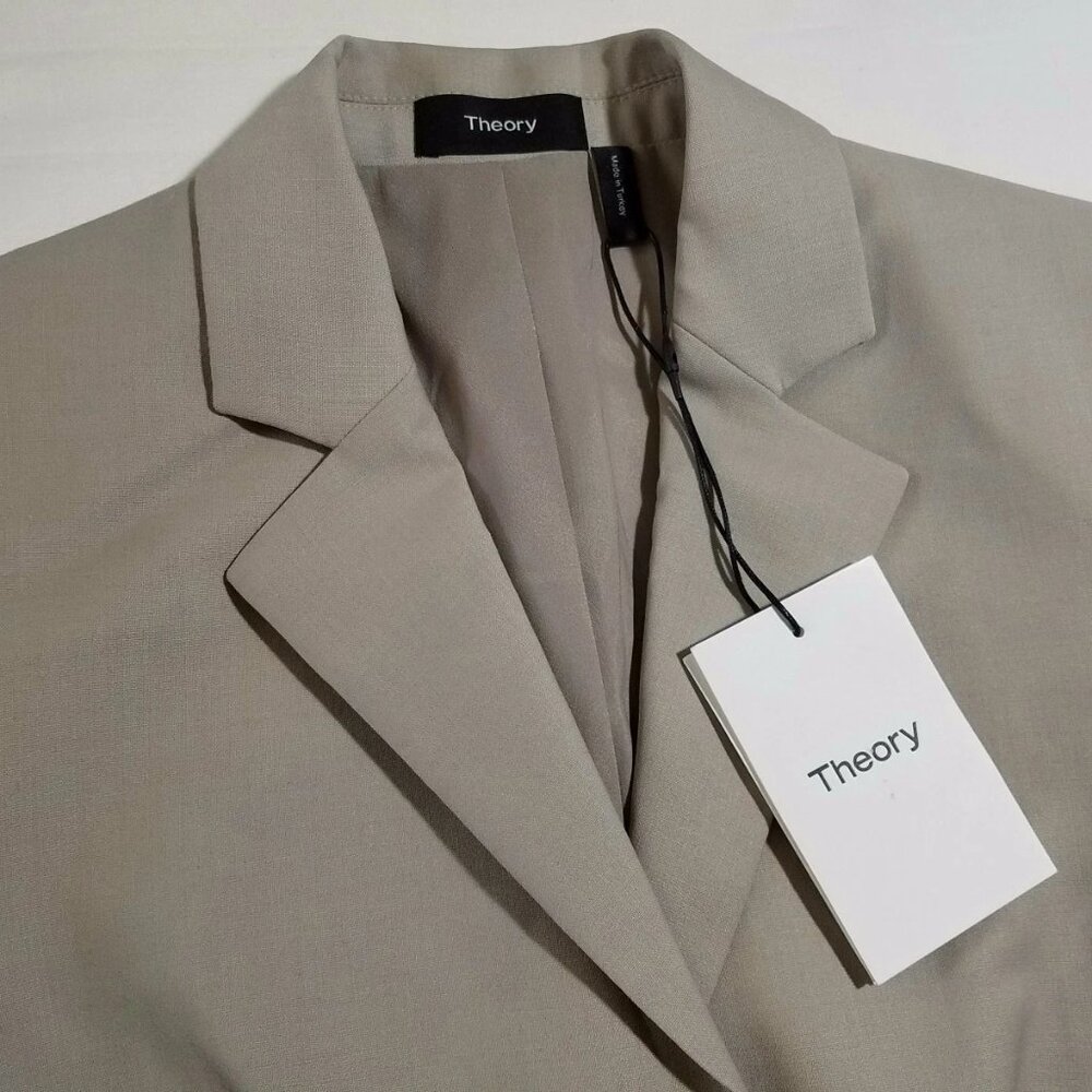 NWT Theory Braneve Continuous Wool Blend Peplum Blazer Jacket Beige Size 2 $525 - Picture 4 of 8